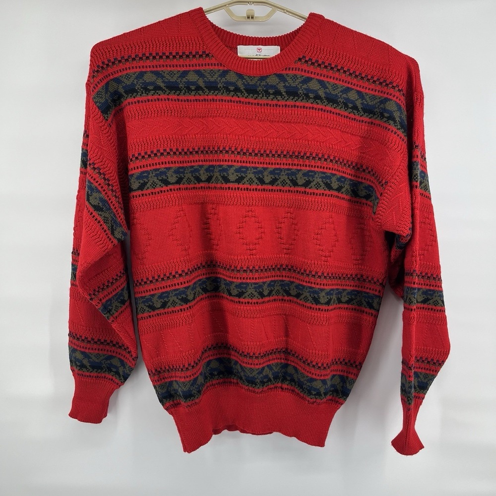 Vintage Obermeyer Men's XL Sweater Red Wool Blend Fair Isle Alpine Ski Nordic